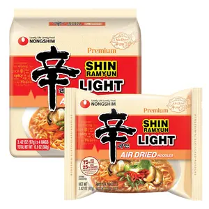 Nongshim Air-Dried Shin Light Ramen Noodles, Spicy Korean Style Soup Noodles with Seasoning Packets, Pantry Staple, 3.42 oz (Pack of 4)