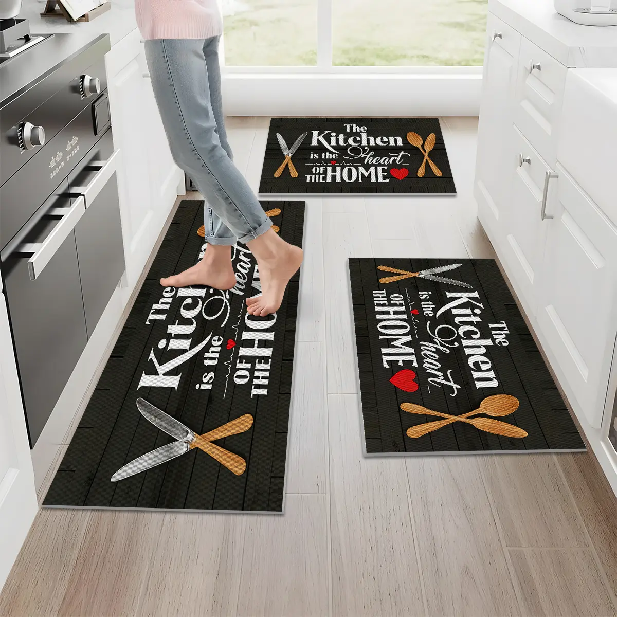 Farmhouse 3 Piece Kitchen Rug Set,Rustic Wooden Grain Non Slip Washable Foldable Durable Pineapple Texture Design Mats,7mm Comfort Cushioned Floor Rugs for Home Kitchen Decor,16"X24"+20"X32"+20"X47"