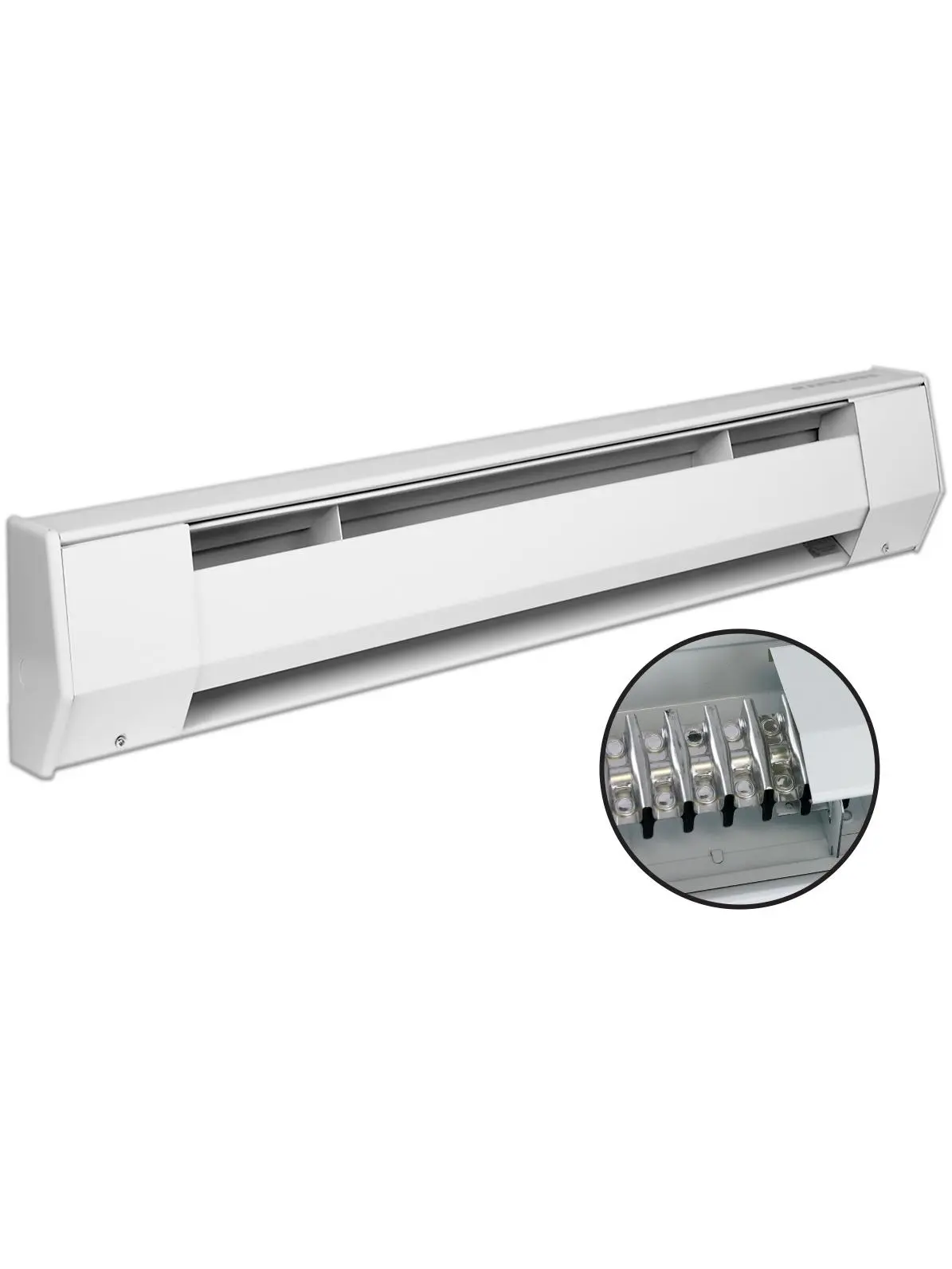 White 5 Ft. Baseboard Type Electric Heater - 208V, 1250W Power, Low Maintenance, Low Initial Cost - Heat Source for Rental Units, Apartment Construction
