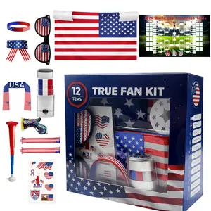 USA Soccer Fan Kit for 2026 World Cup, 12-in-1 Complete Set with Flag Headband, Retractable Horn, Face Paint, Cheering Sticks, Scarf & Large American Flag – Patriotic Gear for Watch Parties