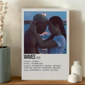 Waves Movie Poster Canvas Painting – A Cinematic Wall Art Piece Depicting Ocean Scenery, Designed for Decorative Display in Bedrooms or Living Rooms as a Calming and Visually Striking Focal Point.