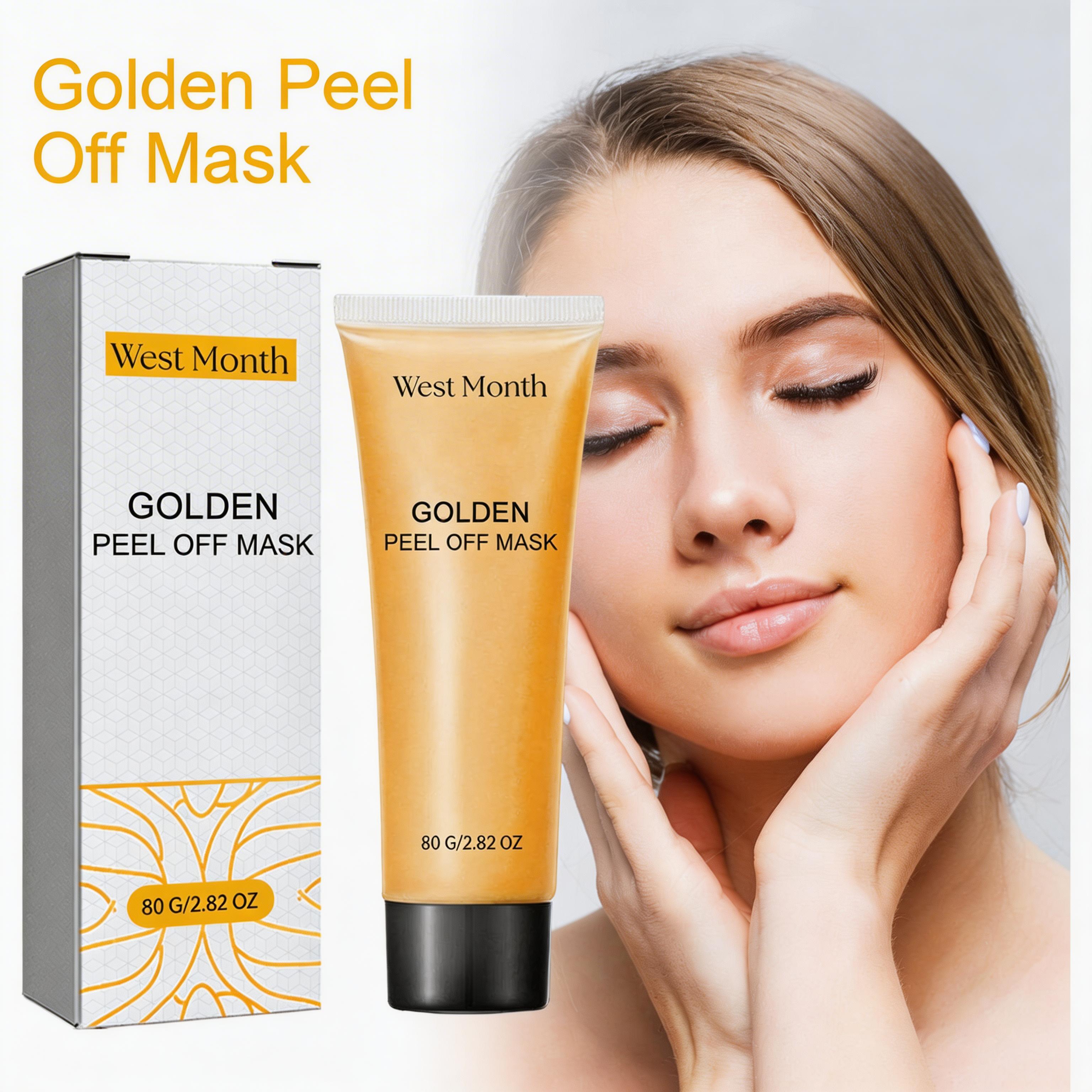 WEST MONTH Golden Peel Off Mask, Gold & Collagen Luxury Blackhead Remover, Sucks Out Dirt Shrinks Pores, Brightens Skin Evens Tone, Aloe Soothing Gentle Formula for All Skin Radiant Sensitive