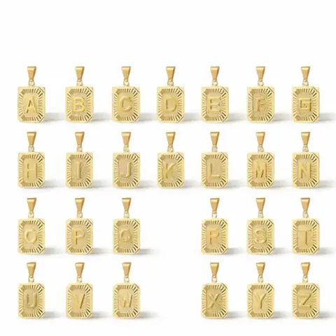 Gold Color Initial Letter A-Z Pendant Charm Rectangle Shape Daily Jewelry for Female Male Anniversary Birthday Gift