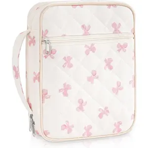 Bible Cover Case for Women Large Bow Bible Bag Organizer Quilted Study Supplies Accessories Carrying Cases for Girls Portable Tote Bag Christian Gifts