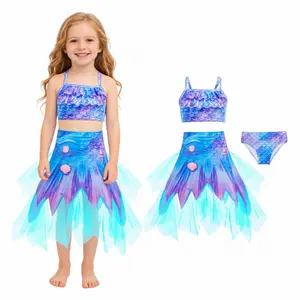 Soocosisx Mesh Mermaid Swimsuit Three-piece Set for Girls Princess Beach Swimming Girl Swimwear