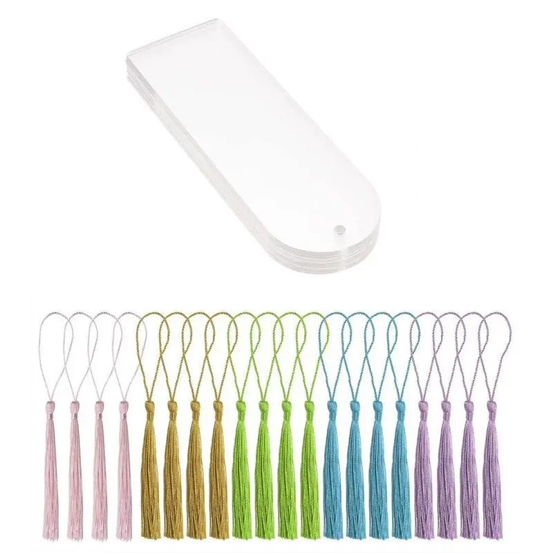 20-Pieces Blank Acrylic Rectangle Bookmarks with Bookmark Tassels, Transparent Look, Car Body Repair Tool Craft Supplies, Ideal for Friends, None