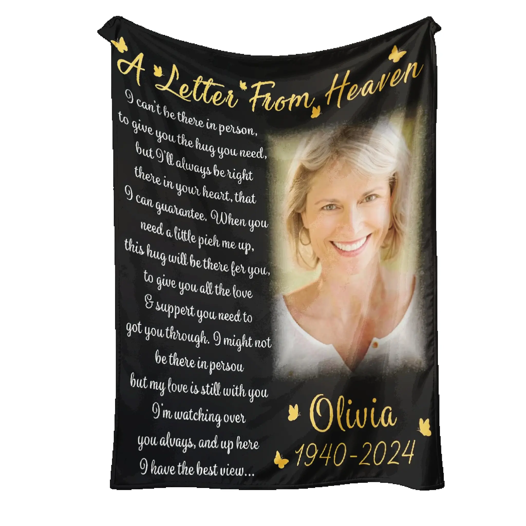 Personalized Memorial Photo Blanket – Custom "Letter from Heaven" Flannel Fleece Throw, Soft Cozy Remembrance Keepsake, Bereavement Sympathy Gift for Mom Dad Grandma Grandpa