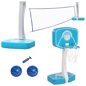 Pool Basketball Hoop or Pool Volleyball Net, 2 in 1 Stainless Steel Pool Basketball Hoops Poolside Set for Family Outdoor Pool Games, Summer Pool Parties