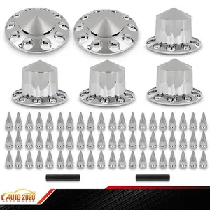 Fits Chrome Hub Cover Kit 33mm Semi Truck Wheel Axle Covers Spiked Front & Rear