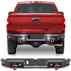 For 2014-2021 Toyota Tundra Rear Bumper Pickup Truck Steel Bumper with Lights, D-rings and Sensor Holes
