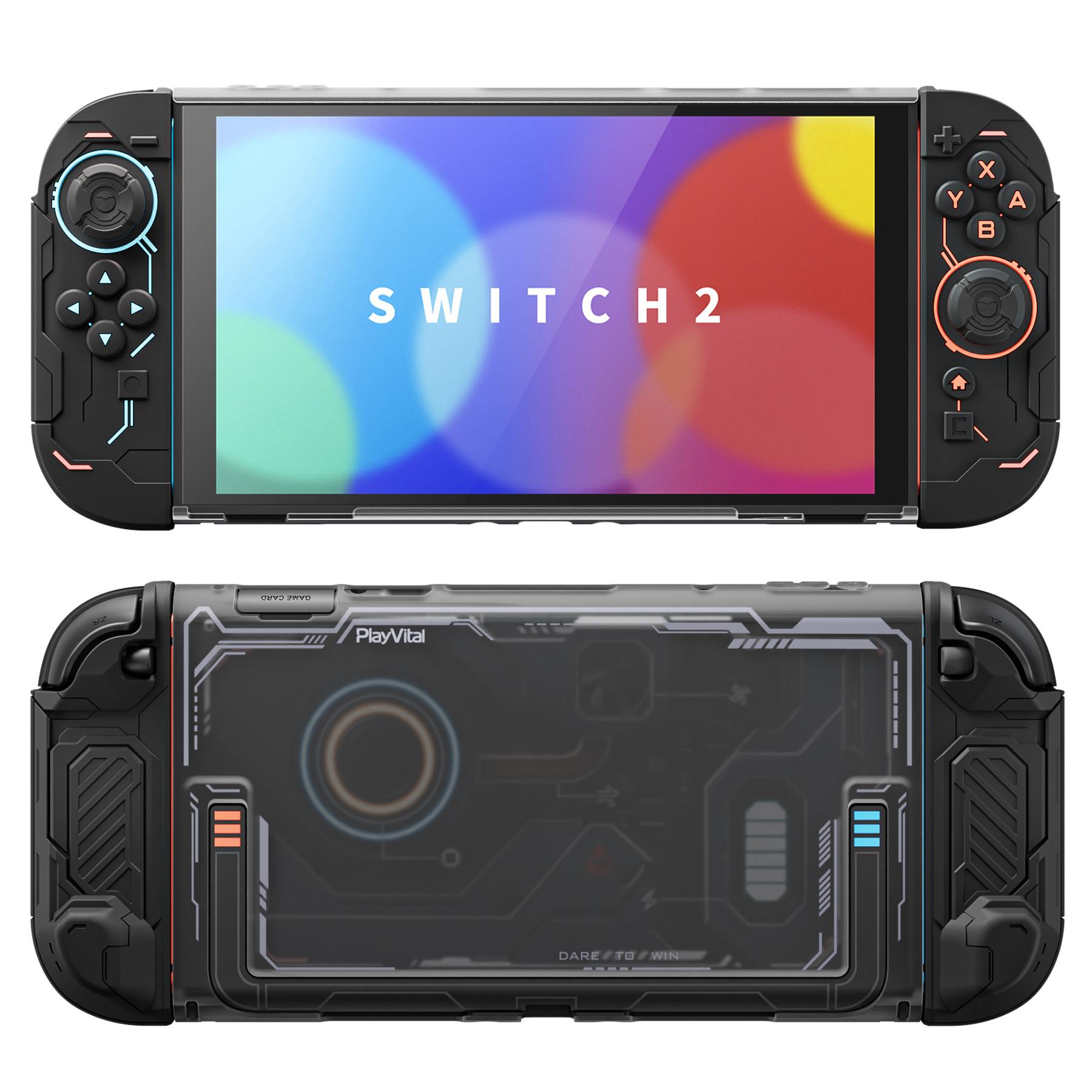 PlayVital [for Nintendo Switch 2(2025 version) ] Cyber Spider & Stellar Mecha Protective Case, Ergonomic Anti-slip Silicone Grip Covers, Dockable Hard Case Shell for Switch 2 with Joystick Cap - Black