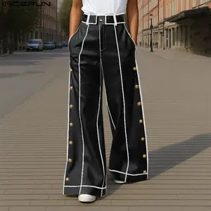 INCERUN Men's Printed Line-Art Trousers, Avant-Garde Style for Parties