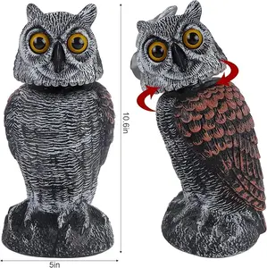2 Pack Bird Scarecrow Fake Owl Decoy Sculpture, Rotating Head Plastic Owl Bird Deterrents, Horned Pest Repellent for Outdoor Garden Yard