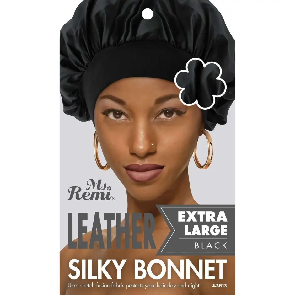 Leather Silky Bonnet X-Large, Black Satin Lined