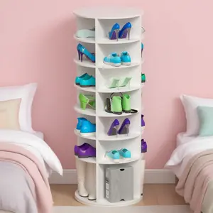 Rotating Shoe Rack Tower 7-Tier Spinning Organizer High Bottom Design Fits 28 Pairs of Shoes Free Standing 360° Revolving Storage for Home Decor