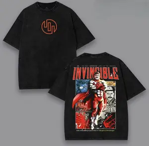 Vintage Washed Omni-Man Invincible Graphic T-shirt, Retro Comic Superhero Streetwear T-shirt, T-shirt with Dark Action Back Print, Casual Unisex T-shirt Gift for Comic Fans