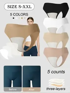 5 Pack Women's No Show Thongs - Camel Toe Proof Seamless Fitted Underwear Yoga Fitness Workout Gym Essentials, Panties