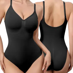 Mobeso Women's Nylon Backless Seamless Thong Snap Bodysuit - Low Back Body Shaper, Tummy Control, Slimming, Sexy Butt Lifter, Compression, Black, Plus Size (Runs Snug) | Women's Clothes