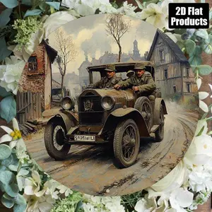 1PC Retro Military Scene Aluminum Wall Art 20cm Historical Vintage Soldier and Vehicle Decor for Living Room Office Home