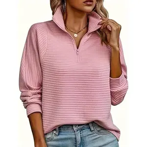 Women's Plain Half Zip Sweatshirt, Casual Long Sleeve Pullover for Spring & Fall, Fashion Women's Top for Daily Wear, WomenswearRAIMENTRY
