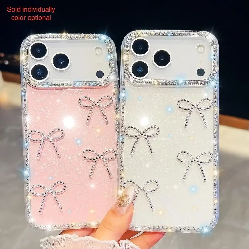 Shining Bow Bright Diamond Shiny Shockproof Protective Smartphone Cover Case Protector For Cellphone iPhone 16E 16 17 Air 15 14 13 Pro Max 16 Plus Glitter Cover Durable Cover Protection Accessories Stylish Shockproof Casing
