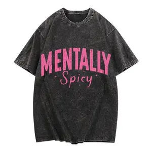 Washed - Effect Women's T - Shirt Featuring a Playful "Mentally Spicy" Typography for a Trendy Look