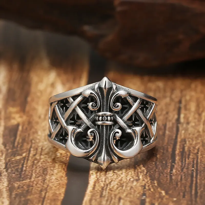 Adjustable Thai Silver Anchor Ring - Bold Gothic Punk, Geometric Anchor Shape, Customized Casual Everyday Unisex Fashion Band Jewelry