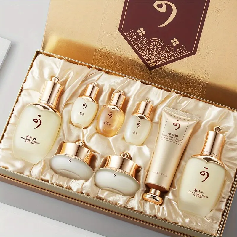 8PCS Deer Antler Collagen Skincare Set Firming & Hydrating Facial Care Kit for Smooth Radiant Skin