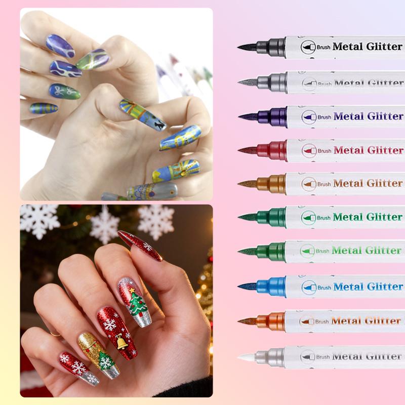 10-Color Quick-Dry Nail Polish Markers, 3D Metallic Nail Art Pens with Fine Tip for Precise Drawing, Easy-Control Liner Kit for Gel, Acrylic & Natural Nails, Beginner Friendly DIY Manicure Tools for Salon & Home, Nail Art Supplies Gift for Women & Kids