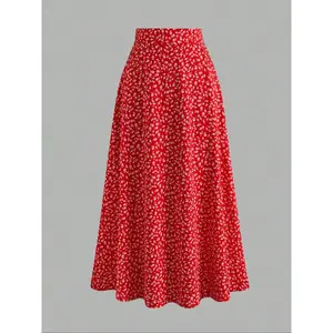 Retro romantic floral chiffon casual minimalist daily versatile high waisted A-line skirt, women's, spring and autumn, elastic, slim fit, loose, elegant long flared hemRAIMENTRY