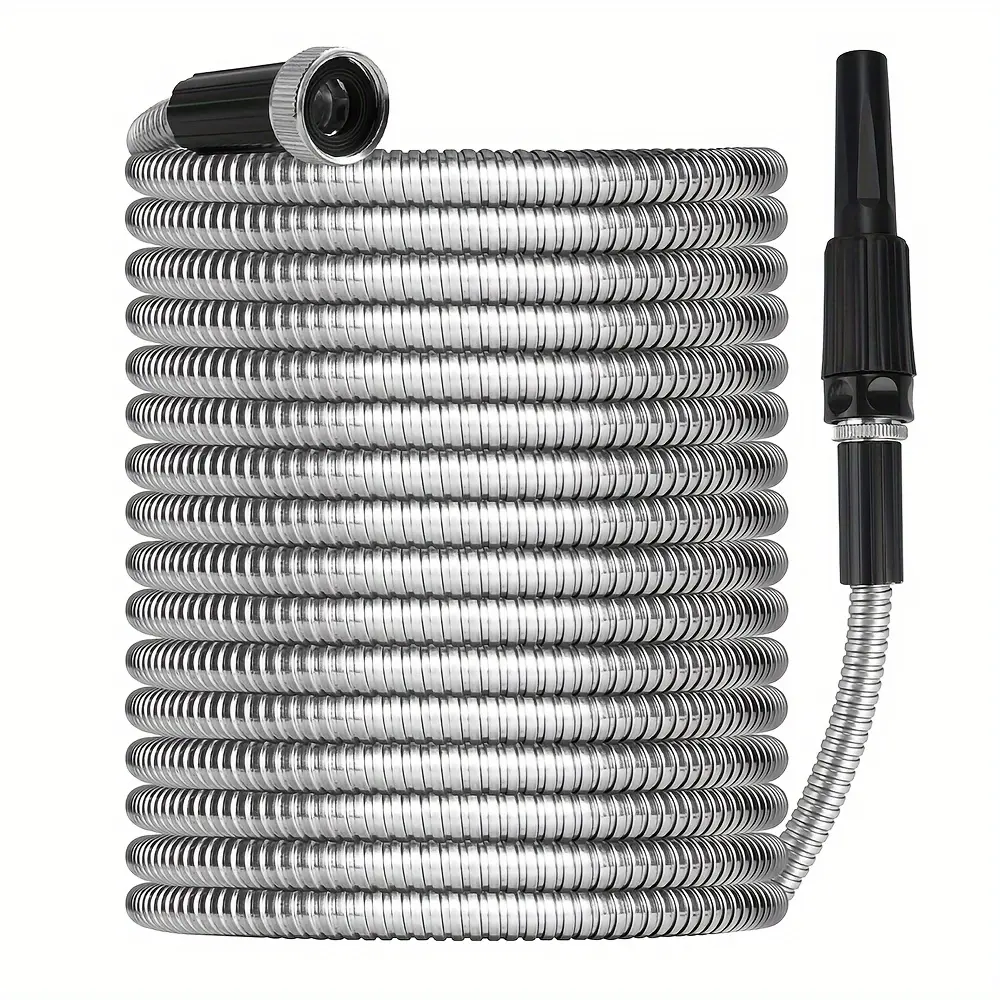 Metal Garden Hose 1/2 Inch Flexible Water Pipe, Retractable Garden Hose, Durable Metal Accessories, Latest Nozzle, Stainless Steel, Anti-Kink, Lightweight, Garden Hose Watering