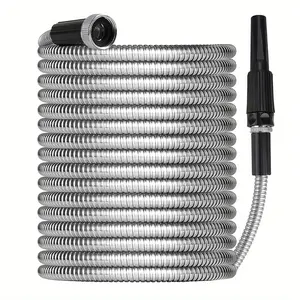 Metal Garden Hose 1/2 Inch Flexible Water Pipe, Retractable Garden Hose, Durable Metal Accessories, Latest Nozzle, Stainless Steel, Anti-Kink, Lightweight, Garden Hose Watering