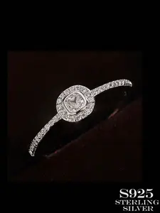 Shining S925 Silver Unique Square Ring, Paved with Zirconia Stones, Perfect for Proposal, Engagement, or Daily Wear!