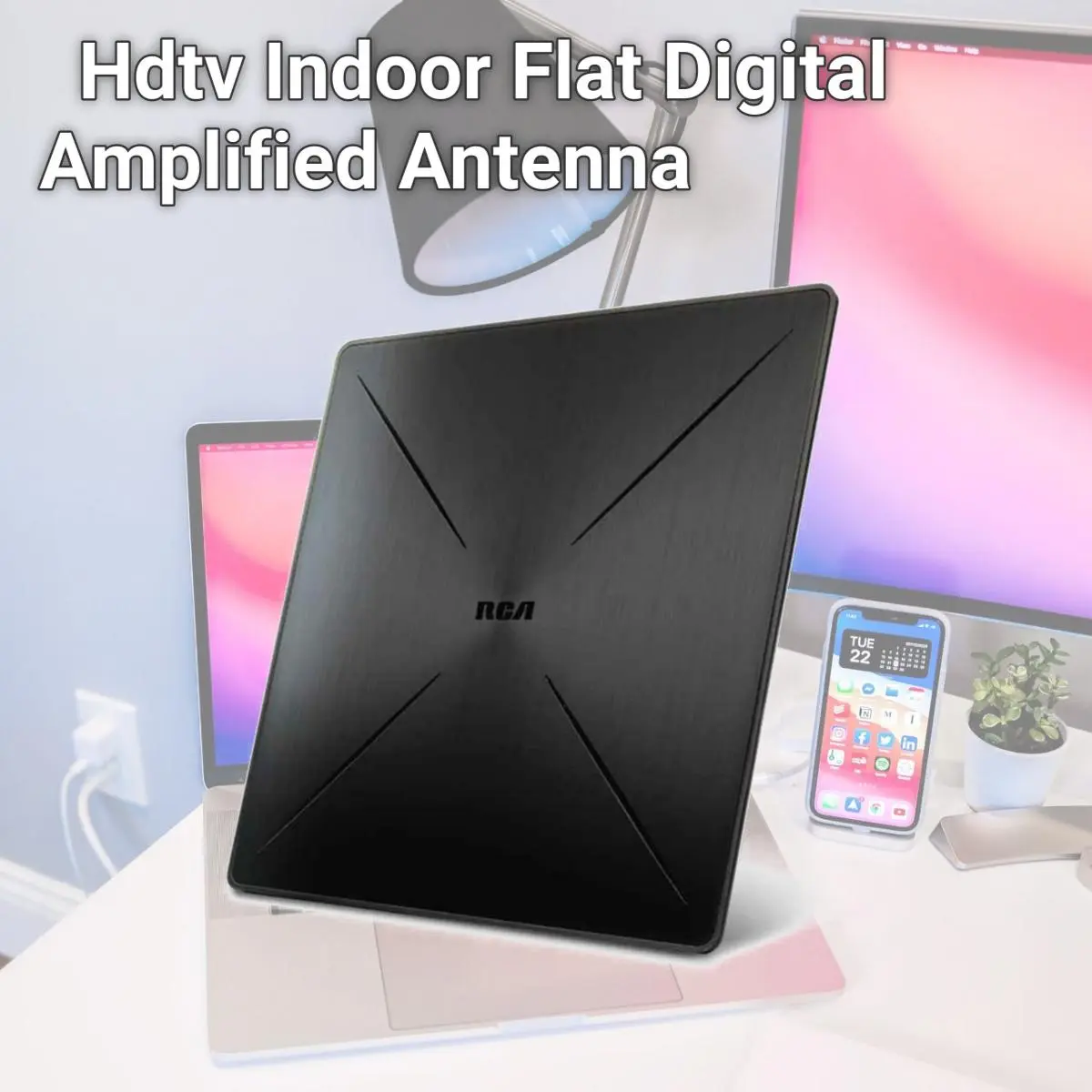 212 MAIN RCA 3766532 Amplified HDTV Antenna - Flat Modern Indoor Home Digital Gadget with Superior Performance