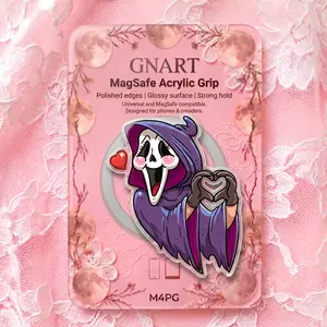 Spooky Cute Ghost Face Phone Grip | Purple Slasher MagSafe Acrylic Grip Tok | Pastel Goth Halloween Phone Holder | Heart Hands Ghost Tech Accessory | Creepy Cute Gift for Slasher Fans