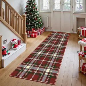 Christmas Home Decor Long Hallway Decorative Area Rug, Simple Fashion Plaid Print Living Room Bedroom Carpet, Non-Slip Soft Washable Mat