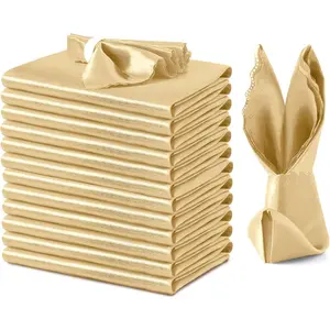 12 Pack Gold Satin Napkins 17x17 Inch Scalloped Elegant Dinner Napkins for Wedding Restaurant Banquet Graduation Party