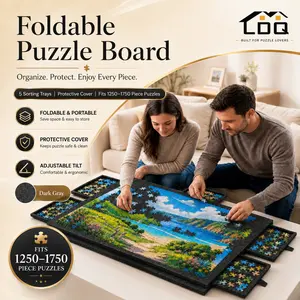 2026 New Foldable Puzzle Board with 5 Sorting Trays & Protective Cover, Adjustable Tilt Jigsaw Puzzle Table for 1250–1750 Pieces, Dark Gray Non-Slip Felt Puzzle Mat Organizer, Portable Puzzle Gift for Adults & Families