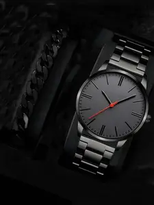 Men's Business Fashion Round Dial Analog Quartz Watch & Bracelet Set, Fashion Watch for Party, Daily Clothing Decor, Trendy All-match & Exquisite Watch Set for Gift, Business Fashion Watches