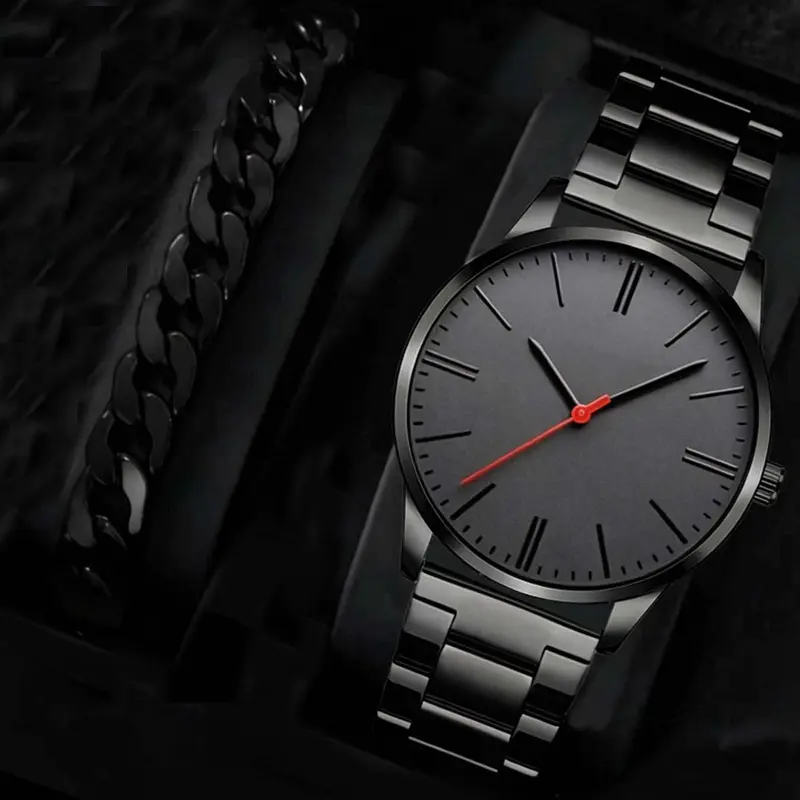 Men's Business Fashion Round Dial Analog Quartz Watch & Bracelet Set, Fashion Watch for Party, Daily Clothing Decor, Trendy All-match & Exquisite Watch Set for Gift, Business Fashion Watches