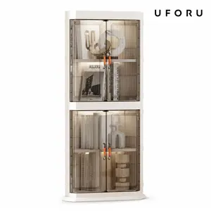 UFORU 3-Tier Corner Storage Cabinet, Foldable Stackable Storage Organizer with Transparent Doors, Space Saving Corner Shelf for Kitchen, Bedroom, Living Room, Dorm and Apartmentdealsforyou#SummerWins