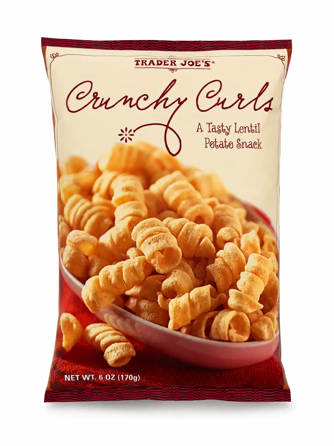 Trader Joe's Crunchy Curls - A Tasty Lentil Potato Snack - 8 oz Bag