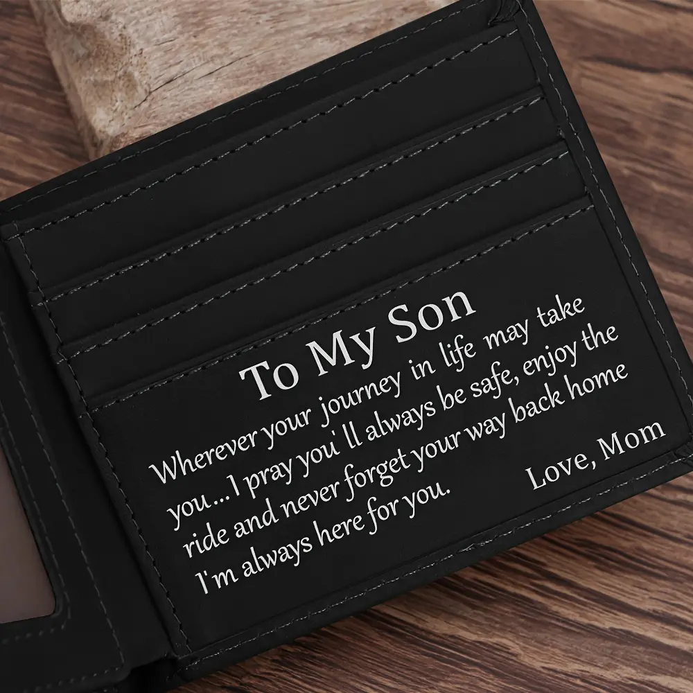 Engraved Wallet for Son ,You WillNever Lose, Top engraved leatherwallet,Engraved Wallet forSon,Personalized Cowhide Leather ,Agift for son to start the school year,Lightweight & Chic for CasualOccasions,Mens Wallet,Back toschool,Springgifts Black