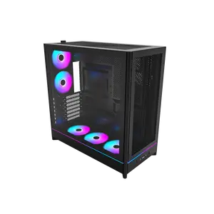 MONTECH HS01 PRO, ATX Mid-Tower PC Case, Gaming PC, High-Airflow, Reversible Layout, Mesh Front Panel, 5x ARGB PWM Fan Pre-Installed, Sink-in Design, Toolless Panels, Black