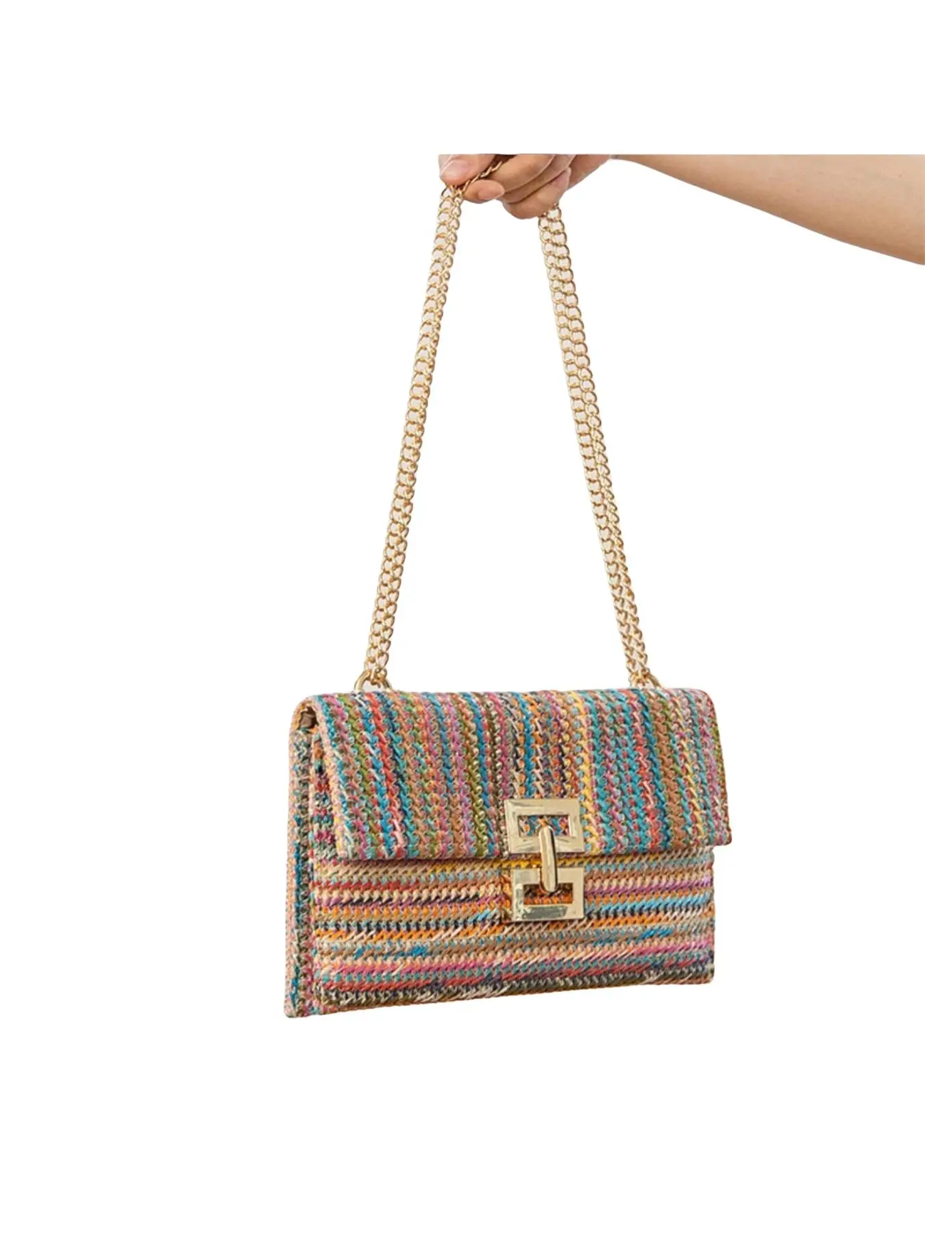 Woven clutch bag New flip straw woven envelope bag Holiday style casual multi-layer chain Crossbody woven bag Fashionable Shoulder Bag Casual Crossbody Bags