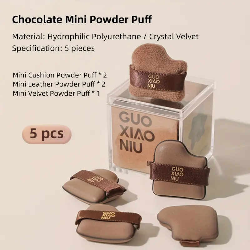 GUOXIAONIU 6pcs Set Puff Beauty Puff Mini Fingertip Puff Cushion Foundation Loose Powder Powder Puffs Special Chocolate Biscuit Shaped Leather Surface Velvet Reusable Multi-Purpose Setting Makeup Dry And Wet Use Cover Blemishes
