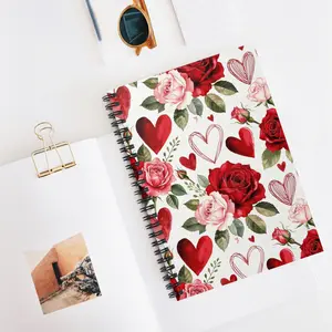 Valentine Rose Hearts Spiral Notebook Ruled Journal for Notes & Love Letters