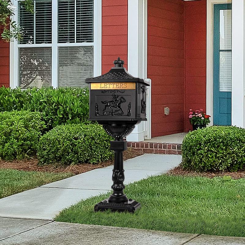Polar Aurora Mailbox Outside Freestanding Cast Aluminum Mail Box Postal Box Security Heavy Duty with Elegant Design and Secure Lock Feature