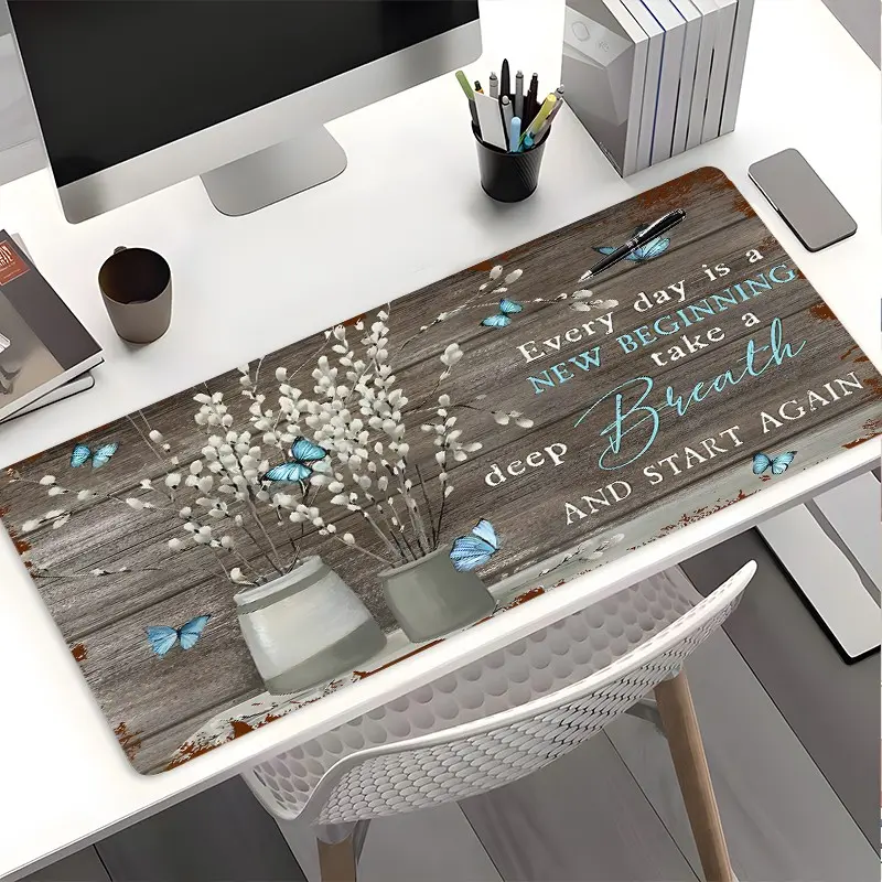 Cozy Inspirational Floral Art XXL Gaming Mouse Pad, Rustic Wood Big Desk Mat with Non-Slip Base, Large Keyboard Pad for Gamers & Workers, Calming Desk Decor Gift, Gaming Desk Accessory