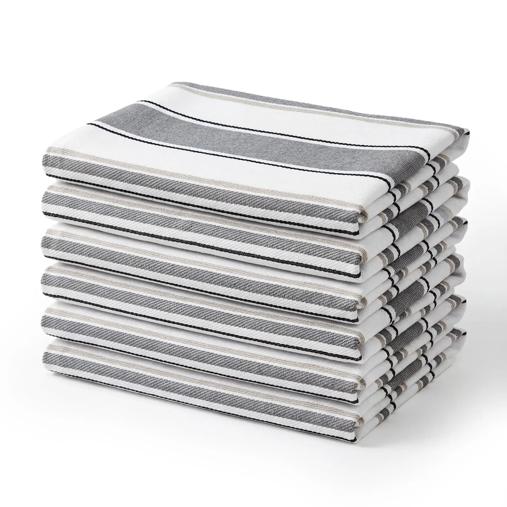 6-Pack Striped Cotton Kitchen Towels, 17.7"X26.8" Absorbent Dish Cloths, Reusable Quick Dry Cleaning Towels for Home & Restaurant Use